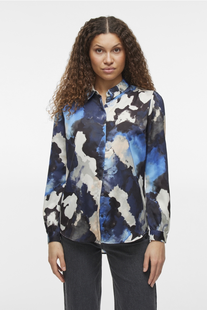 VIELLETTE SATIN L/S SHIRT - NOOS 14063320 NAVY BLAZER/LAKE